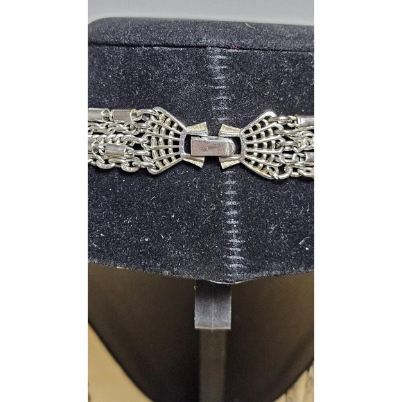Trifari Multi Strand Necklace Draped Chain Folding Clasp Silver Tone 24” - Picture 7 of 7
